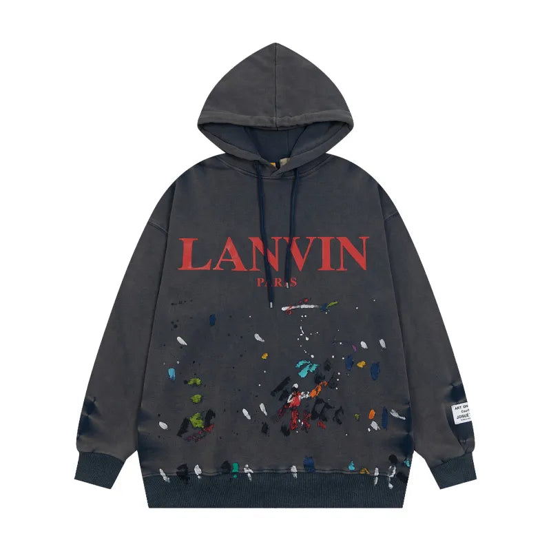 Lanvin x Gallery Dept. Logo Hoodie With A Worn Effect And Paint Marks Navy Blue